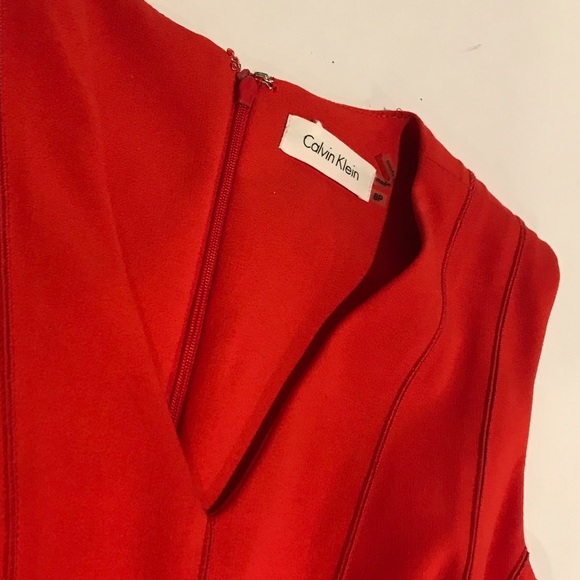 CALVIN KLEIN red fit and flare pleated dress sz 8P - Picture 4 of 8